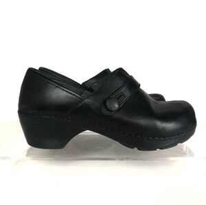 Dansko Tamara Black Leather Buckle Slip-on Platform Clogs Shoe Sz 38